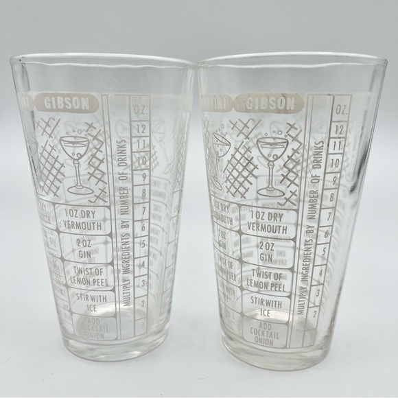 Vintage Federal Glass Cocktail Recipe Mixer Pint Glasses Barware 1960s Set of 2 - Picture 6 of 9